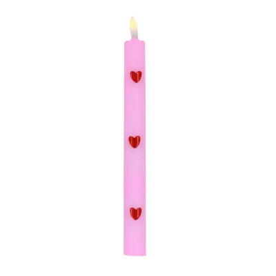 LED Kaars Roze met Rode hartjes