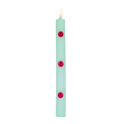LED Kaars Smiley pastel groen met roze smileys